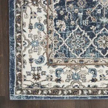 4' X 6' Blue Floral Power Loom Area Rug