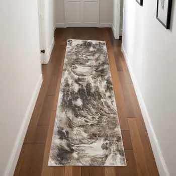 8' Tan Abstract Power Loom Runner Rug