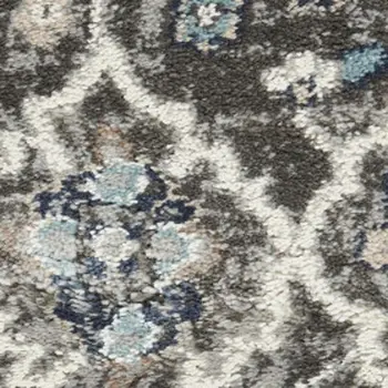 8' Teal Ivory And Gray Floral Medallion Runner Rug