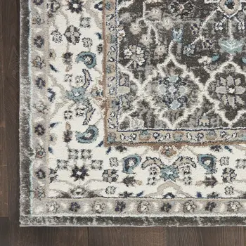 8' Gray Floral Power Loom Runner Rug