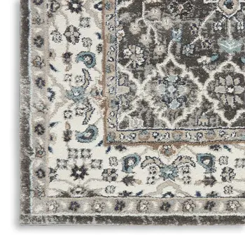 8' Gray Floral Power Loom Runner Rug
