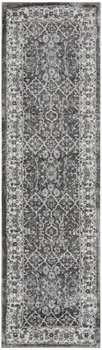 8' Gray Floral Power Loom Runner Rug