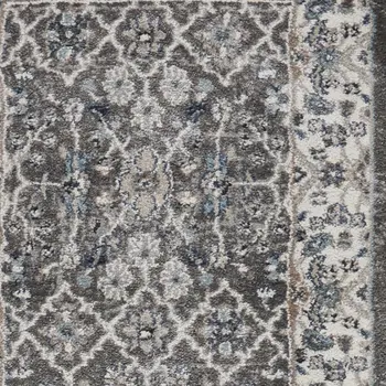 8' Gray Floral Power Loom Runner Rug
