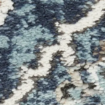 8' Teal Ivory And Gray Floral Medallion Runner Rug