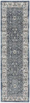 8' Teal Ivory And Gray Floral Medallion Runner Rug