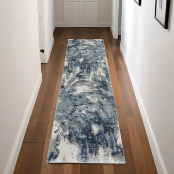 8' Blue Abstract Power Loom Runner Rug