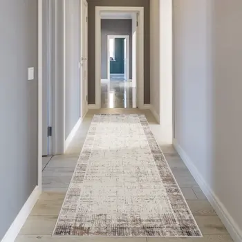 16' Ivory and Gray Abstract Runner Rug