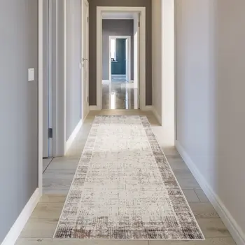 16' Ivory and Gray Abstract Runner Rug