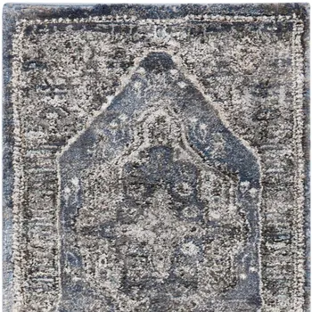 8' Blue Floral Power Loom Distressed Runner Rug