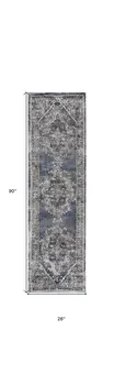8' Blue Floral Power Loom Distressed Runner Rug