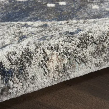 8' Teal Ivory And Gray Floral Medallion Distressed Runner Rug