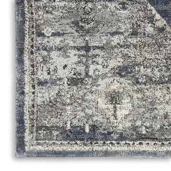 8' Blue Floral Power Loom Distressed Runner Rug