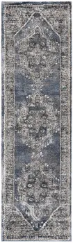 8' Blue Floral Power Loom Distressed Runner Rug