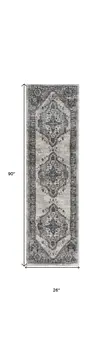 8' Gray Floral Power Loom Distressed Runner Rug