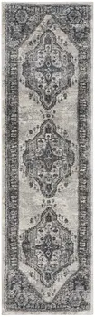 8' Gray Floral Power Loom Distressed Runner Rug