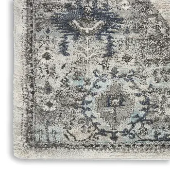 8' Gray Floral Power Loom Distressed Runner Rug