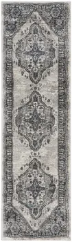 8' Gray Floral Power Loom Distressed Runner Rug