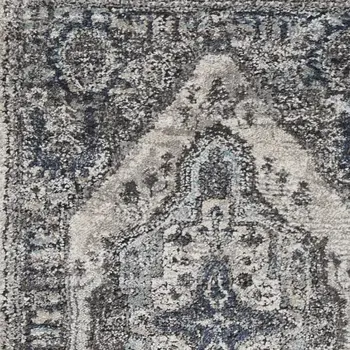 8' Gray Floral Power Loom Distressed Runner Rug