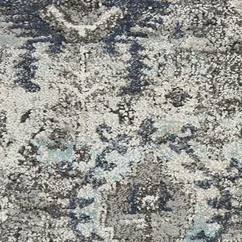 8' Teal Ivory And Gray Floral Medallion Distressed Runner Rug