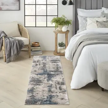8' Blue Abstract Power Loom Runner Rug