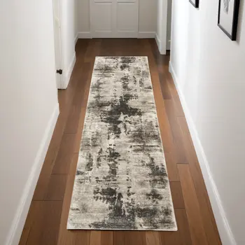 8' Tan Abstract Power Loom Runner Rug