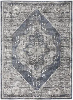 4' X 6' Blue Floral Power Loom Distressed Area Rug
