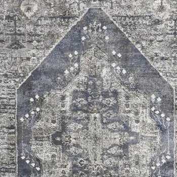 4' X 6' Blue Floral Power Loom Distressed Area Rug