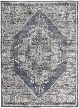 4' X 6' Blue Floral Power Loom Distressed Area Rug