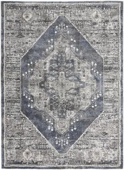4' X 6' Blue Floral Power Loom Distressed Area Rug