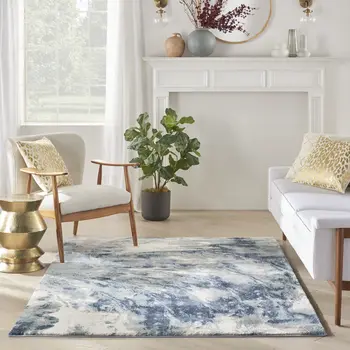 4' X 6' Blue Abstract Power Loom Area Rug