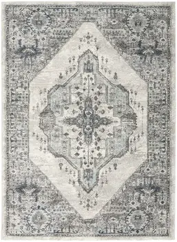 4' X 6' Gray Floral Power Loom Distressed Area Rug