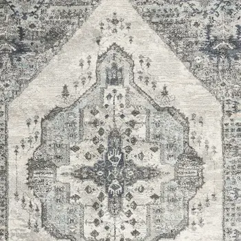 4' X 6' Gray Floral Power Loom Distressed Area Rug