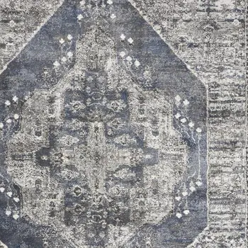 5' X 7' Blue Floral Power Loom Distressed Area Rug