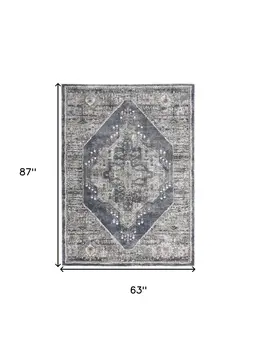 5' X 7' Blue Floral Power Loom Distressed Area Rug