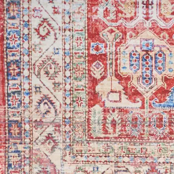 5' X 7' Blue Floral Power Loom Distressed Area Rug
