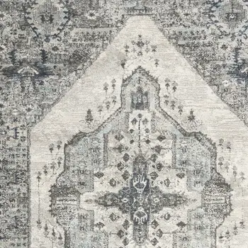 5' X 7' Gray Floral Power Loom Distressed Area Rug