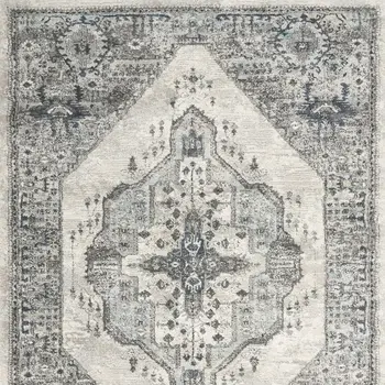 5' X 7' Gray Floral Power Loom Distressed Area Rug