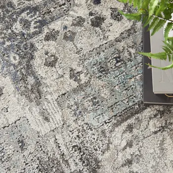 5' X 7' Gray Floral Power Loom Distressed Area Rug