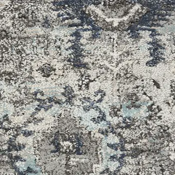 5' X 7' Gray Floral Power Loom Distressed Area Rug