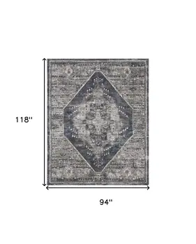 8' X 10' Blue Floral Power Loom Distressed Area Rug