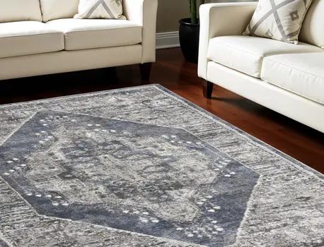 8' X 10' Blue Floral Power Loom Distressed Area Rug
