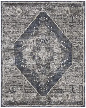 8' X 10' Blue Floral Power Loom Distressed Area Rug