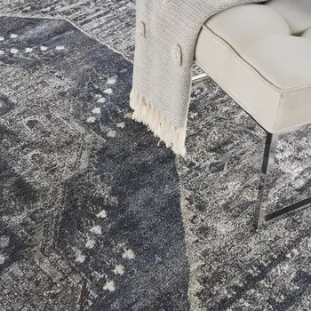 8' X 10' Blue Floral Power Loom Distressed Area Rug