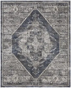 8' X 10' Blue Floral Power Loom Distressed Area Rug