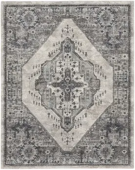 8' X 10' Gray Floral Power Loom Distressed Area Rug