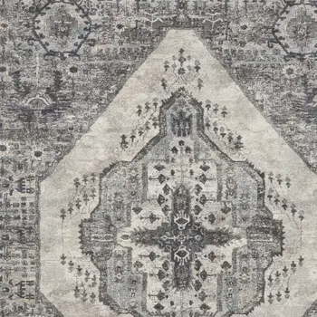 8' X 10' Gray Floral Power Loom Distressed Area Rug