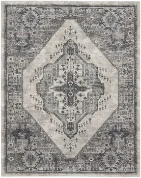 8' X 10' Gray Floral Power Loom Distressed Area Rug