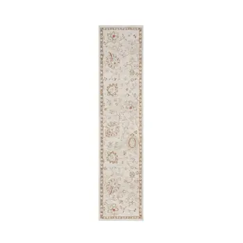 10' Ivory Floral Power Loom Distressed Runner Rug