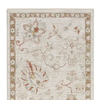 10' Ivory Floral Power Loom Distressed Runner Rug