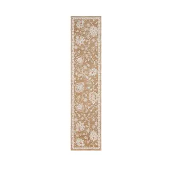 10' Brown Floral Power Loom Distressed Runner Rug